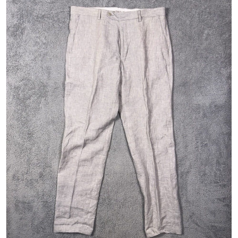 Joseph Abboud Pants Men 34x34 100% Linen Trouser Chino Beach Pleated Dress